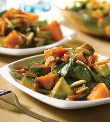 AVOCADO MELON SALAD WITH PICANTE HONEY DRESSING