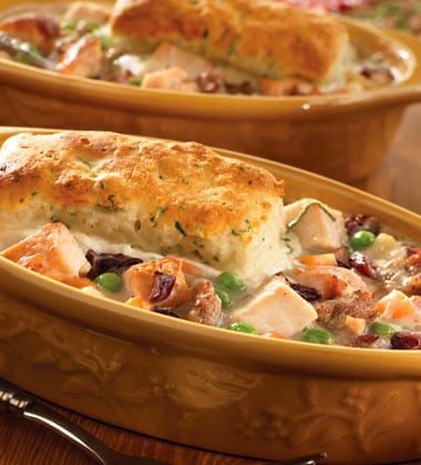 THANKSGIVING TURKEY POT PIE WITH HERB BISCUIT TOPPING