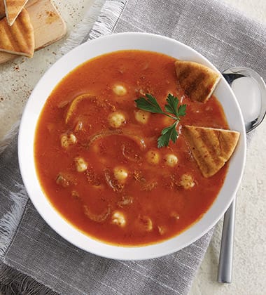 TOMATO SOUP WITH RAS EL HANOUT & PITA MADE WITH CAMPBELL’S® CONDENSED TOMATO SOUP